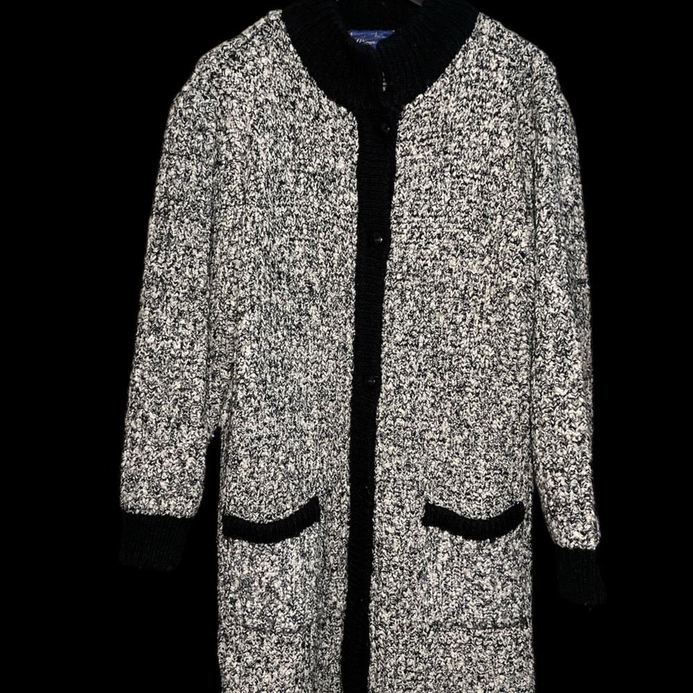 Monto Par Le Chois - Black/Wht Long Acrylic Cardigan - Size M
